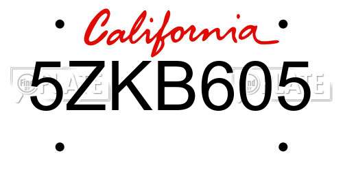 5ZKB605 California License Plate