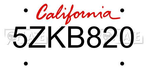 5ZKB820 California License Plate