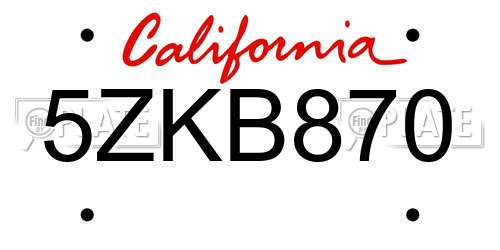 5ZKB870 California License Plate