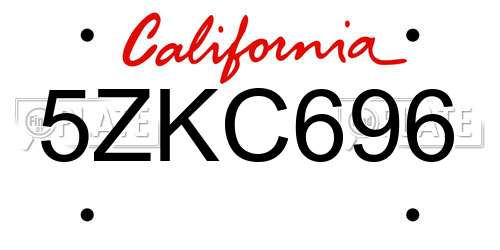 5ZKC696 California License Plate