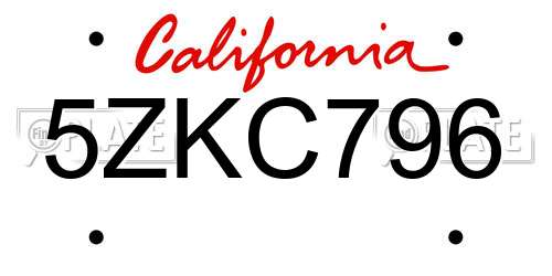 5ZKC796 California License Plate