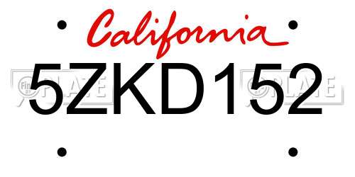 5ZKD152 California License Plate