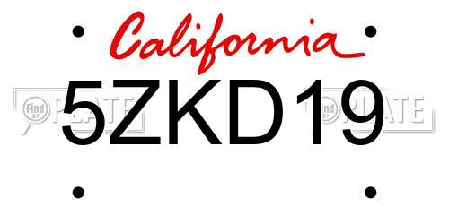 5ZKD19 California License Plate