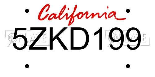 5ZKD199 California License Plate