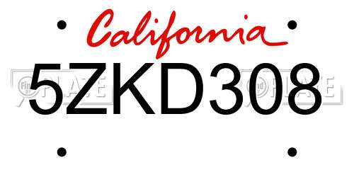 5ZKD308 California License Plate