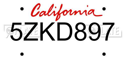 5ZKD897 California License Plate