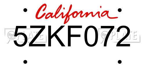 5ZKF072 California License Plate
