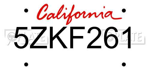 5ZKF261 California License Plate