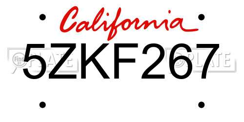 5ZKF267 California License Plate