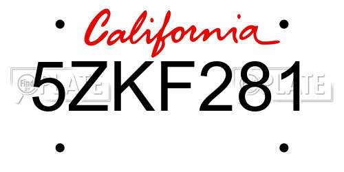 5ZKF281 California License Plate