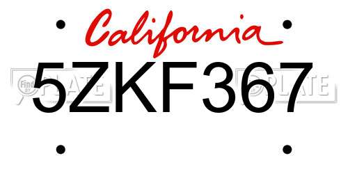 5ZKF367 California License Plate