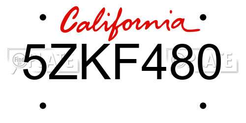 5ZKF480 California License Plate