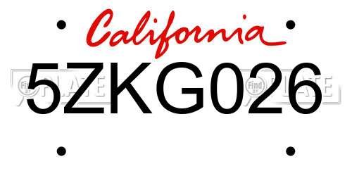 5ZKG026 California License Plate