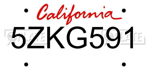 5ZKG591 California License Plate