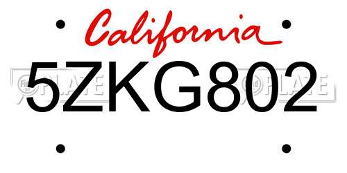 5ZKG802 California License Plate