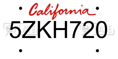 5ZKH720 California License Plate