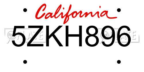 5ZKH896 California License Plate
