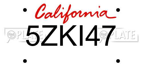 5ZKI47 California License Plate