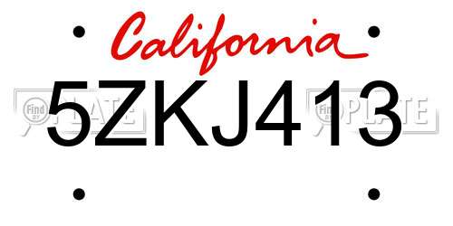 5ZKJ413 California License Plate