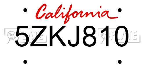 5ZKJ810 California License Plate