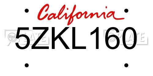 5ZKL160 California License Plate