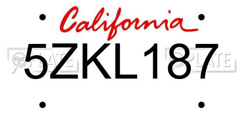 5ZKL187 California License Plate