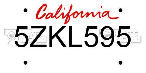 5ZKL595 California License Plate