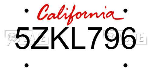 5ZKL796 California License Plate