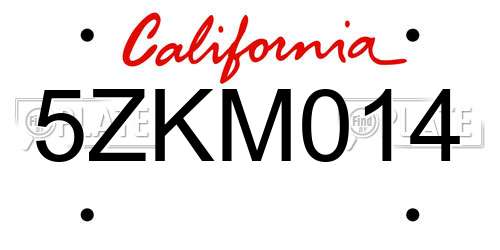 5ZKM014 California License Plate