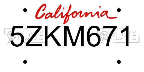 5ZKM671 California License Plate