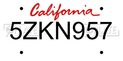 5ZKN957 California License Plate