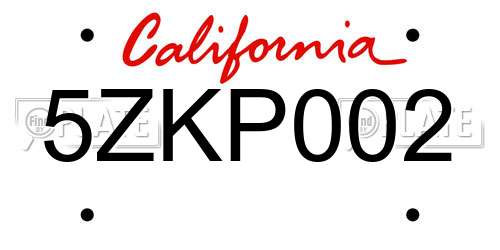 5ZKP002 California License Plate