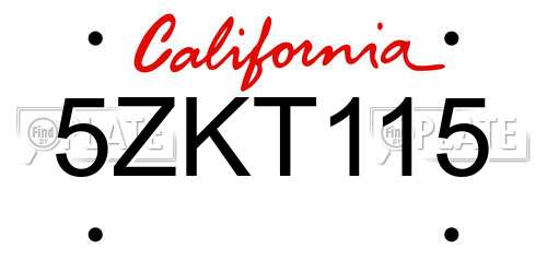 5ZKT115 California License Plate