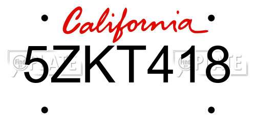 5ZKT418 California License Plate