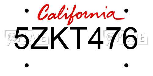 5ZKT476 California License Plate