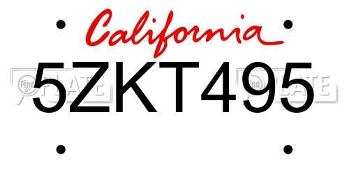 5ZKT495 California License Plate