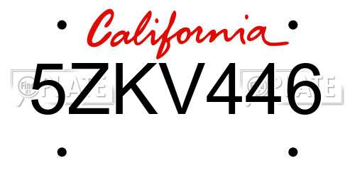 5ZKV446 California License Plate