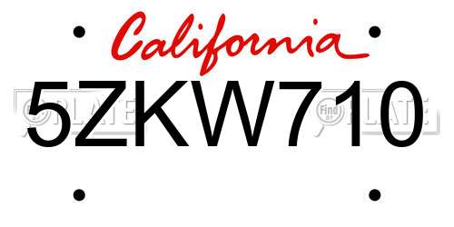 5ZKW710 California License Plate