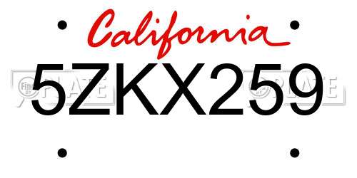 5ZKX259 California License Plate