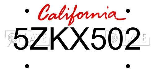 5ZKX502 California License Plate