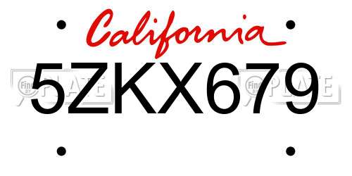 5ZKX679 California License Plate