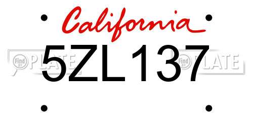 5ZL137 California License Plate