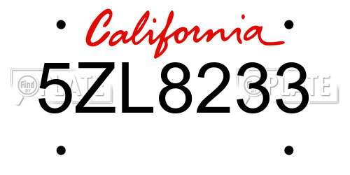 5ZL8233 California License Plate