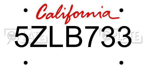 5ZLB733 California License Plate