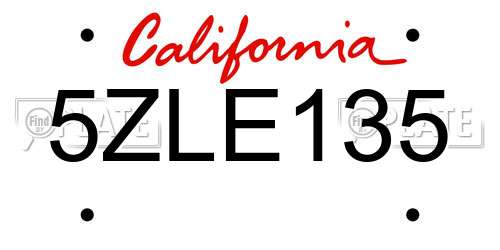 5ZLE135 California License Plate