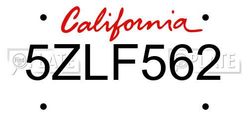 5ZLF562 California License Plate