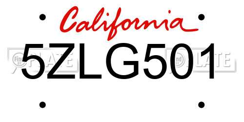 5ZLG501 California License Plate