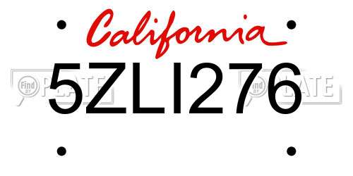 5ZLI276 California License Plate