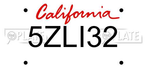 5ZLI32 California License Plate