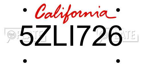 5ZLI726 California License Plate